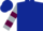 Dark blue, silver & maroon zigzag on back, silver & maroon hoops on sleeves, silver trim