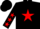 Black, red 'p' and star, red stars on sleeves, black cap