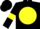 black, yellow ball, black sleeves, yellow armlets, black cap