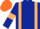 Dark Blue, Beige braces and armlets, Orange cap