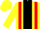 Yellow, Red braces, black panel, yellow cap