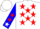 White, red stars, blue vee, blue sleeves, red stars, white cuffs