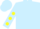 Light blue, yellow arrow, yellow dots on sleeves, light blue cap