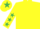 Yellow, emerald green stars on sleeves, yellow cap, emerald green star