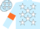 light blue, white stars, light blue sleeves, orange armlets, orange cap, white stars