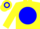 yellow, blue disc, blue hoops on yellow sleeves, hooped cap