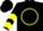 Black, yellow  circle and 'c', black sleeves, yellow chevrons, black cap