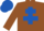 Brown, royal blue cross of lorraine, royal blue armlet, royal blue cap