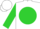 White, orange elk head and 'e' on lime green ball, lime green sleeves, white cap