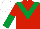 Red, emerald green chevron, halved sleeves, white cap