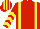 Red, Yellow braces, chevrons on sleeves, striped cap