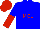 Robin's egg blue, red 'mgl', robin's egg blue and red halved sleeves, red cap