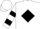 White, black 'aj' in diamond frame, black hoops on sleeves, white cap