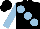 Black, large light blue spots and sleeves