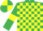 Emerald green and yellow check, emerald green sleeves, yellow armlets, quartered cap