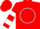 Red, white circle with 'k', white hoops on sleeves