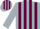 Silver and maroon stripes, silver sleeves, silver cap, maroon stripes