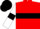Red, black hoop, white sleeves, black armlets, black cap