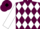 Maroon, black 'oam' on white diamonds on back, black & white diamond sleeves