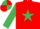 Red, emerald green star and sleeves, emerald green and red quartered cap