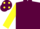Maroon, yellow sleeves, maroon cap, yellow spots