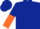 Dark blue, orange rising sun, dark blue and orange halved sleeves, dark blue cap