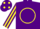 Purple, yellow 'h' in circle, purple dots on yellow stripe on sleeves