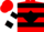 Red, white 'c' on black diamond, white and black hoops, white and black bars on sleeves, red cap