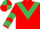Red, emerald green chevron, chevrons on sleeves, quartered cap