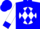 Blue, blue diamonds on white ball, blue cuffs on white sleeves, blue cap