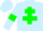 Light blue body, green cross of lorraine, light blue arms, green armlets, light blue cap