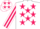 White body, rose stars, white arms, rose striped, white cap, rose stars