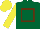 Dark green, brown hollow box, yellow sleeves and cap