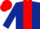 Dark blue body, red stripe, dark blue arms, red cap