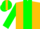 Gold, green stripe, green bands on sleeves