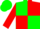 Green and red quartered, red sleeves, green cap