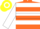 Fluroscent orange, two fluroscent yellow white trim hoops, 's and k' on front, fluroscent yellow white trim hoop on sleeves
