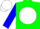 Green, white ball, white stripe on blue sleeves, white cap