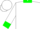 White, green collar and cuffs, green shamrock with white 'b'