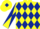 Yellow and Dark Blue diamonds, diabolo on sleeves, Yellow cap, Dark Blue diamond