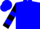 Blue, multi-colored feather emblem on back, multi-colored bars on sleeves