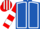 Royal blue, white seams, red and white hooped sleeves, white and red striped cap