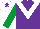 Purple, white chevron, emerald green sleeves, white cap, purple star