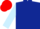 Dark blue body, light blue arms, red cap