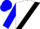 White, black sash, blue sleeves and cap