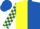 Yellow and Royal Blue (halved), checked sleeves, Royal Blue cap