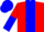 Red, blue panel, white sleeves, red and blue halved cap