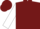 Burgundy, white slash 'm' on back, burgundy bars on white sleeves