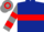 Dark blue, red hoop, grey and red hooped sleeves and cap