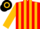 Red and gold stripes, gold sleeves, black and gold hooped cap